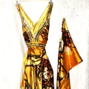 Cinderella Gold Plunge Neck Sleeveless Gown